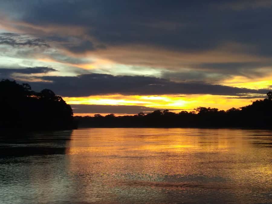 Capibara and caiman search on the Tambopata river - The sunset is more than a backdrop